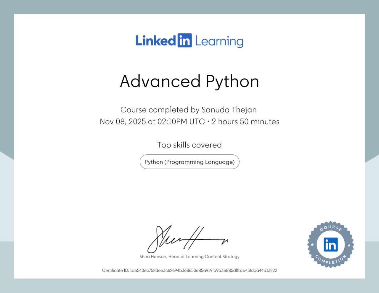 Advanced Python Certificate